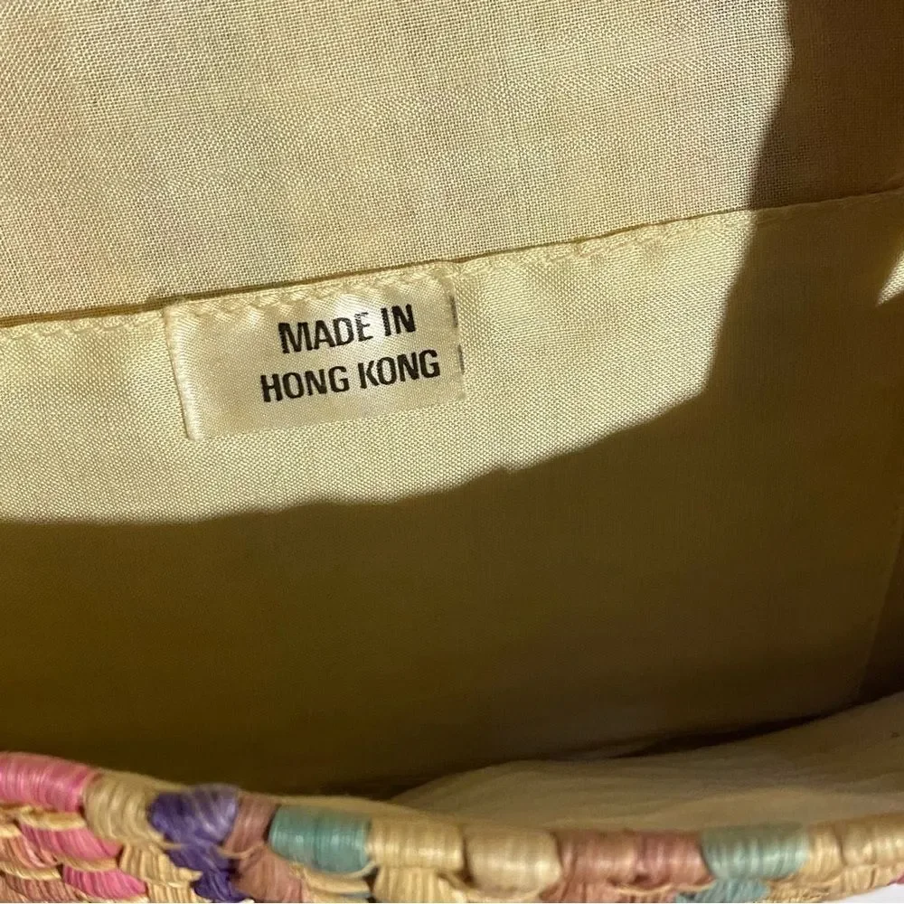 Vintage Straw Chic Flap Beach Boho Summer Multi-Color Striped Clutch Hand Bag
